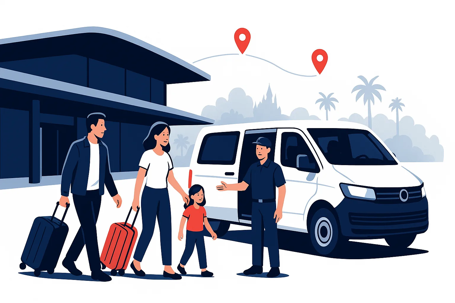 Orlando airport to Disney World transportation illustration