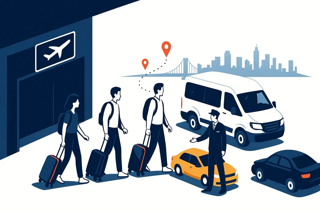 LaGuardia Airport to Manhattan transportation illustration