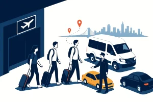 LaGuardia Airport to Manhattan transportation illustration